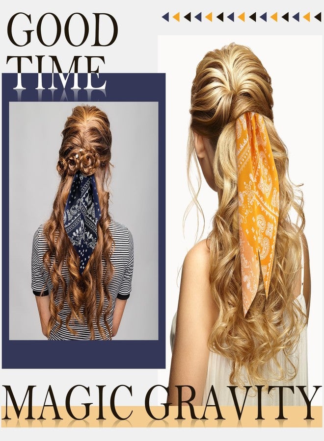 Chuangdi 10 Pcs Hair Scrunchies Hair Scarf with Ribbon Bunny Ears Chiffon Floral Bow Ponytail Holder Boho Elastic Floral Ropes 2 in 1 Vintage Accessories for Women(Paisley) - Image 5